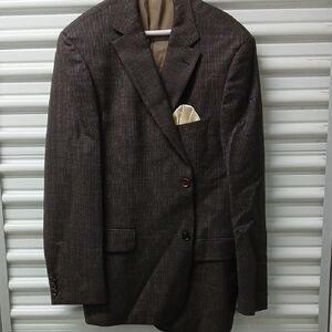 Boss Brown Textured Two-Button Sport Coat with Cream Pocket Square